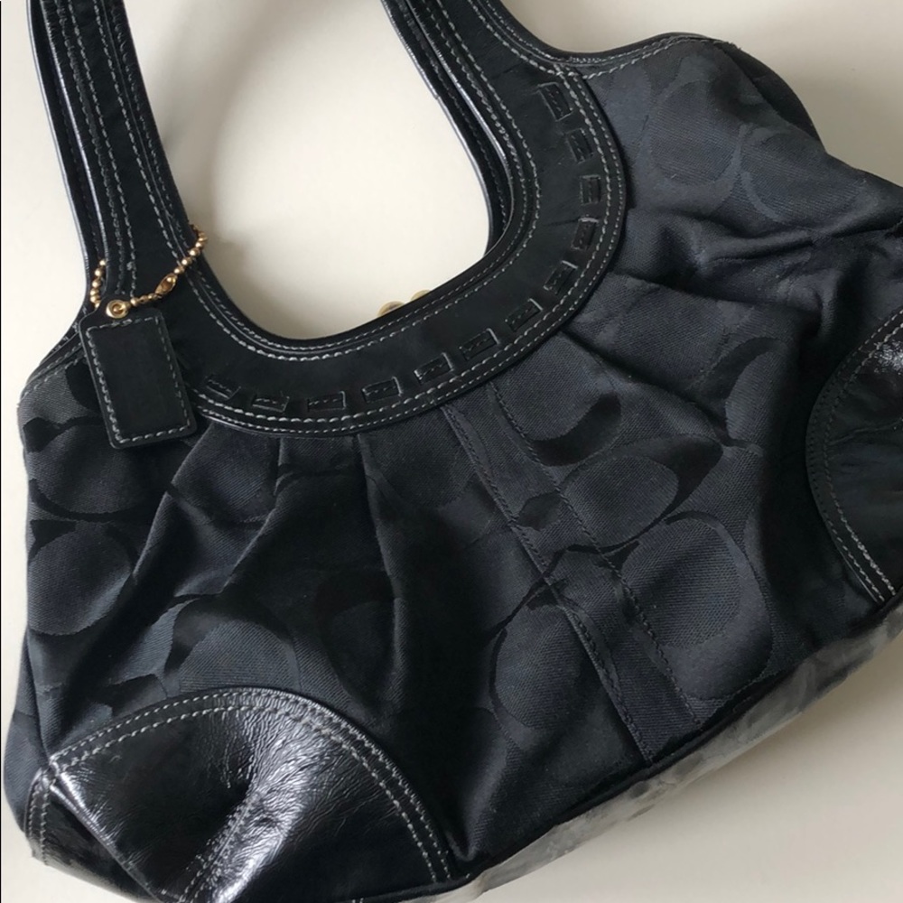 COACH Classic Signature Black Fabric w/Leather